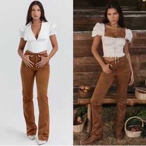 House of CB Brown Apollo Faux Suede Leather Pants Jeans Bottoms Size L